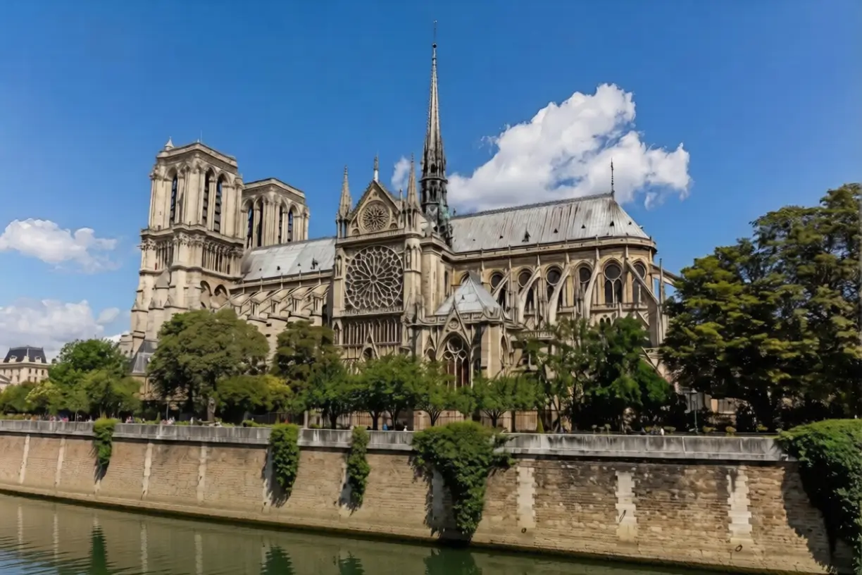 Notre Dame Cathedral in Paris - Flying buttresses and stainglass windows