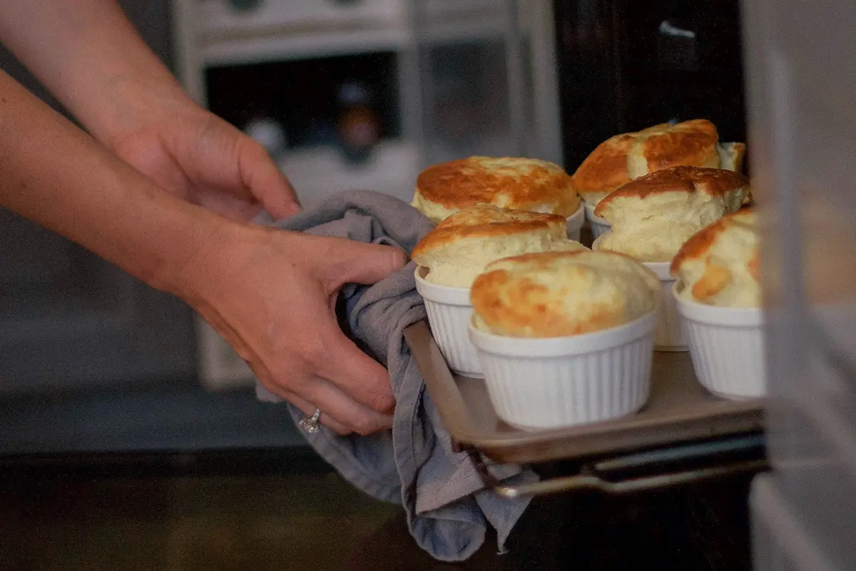 Cooking Class - Cheese Soufflés Baking in the oven